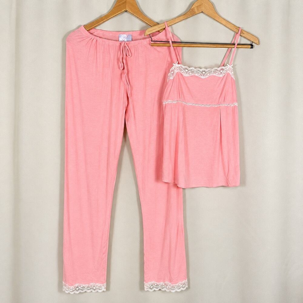 Vintage Victoria Secret Angels Pink Pajama Set Cami Pants Lace Trim Y2K Coquette
